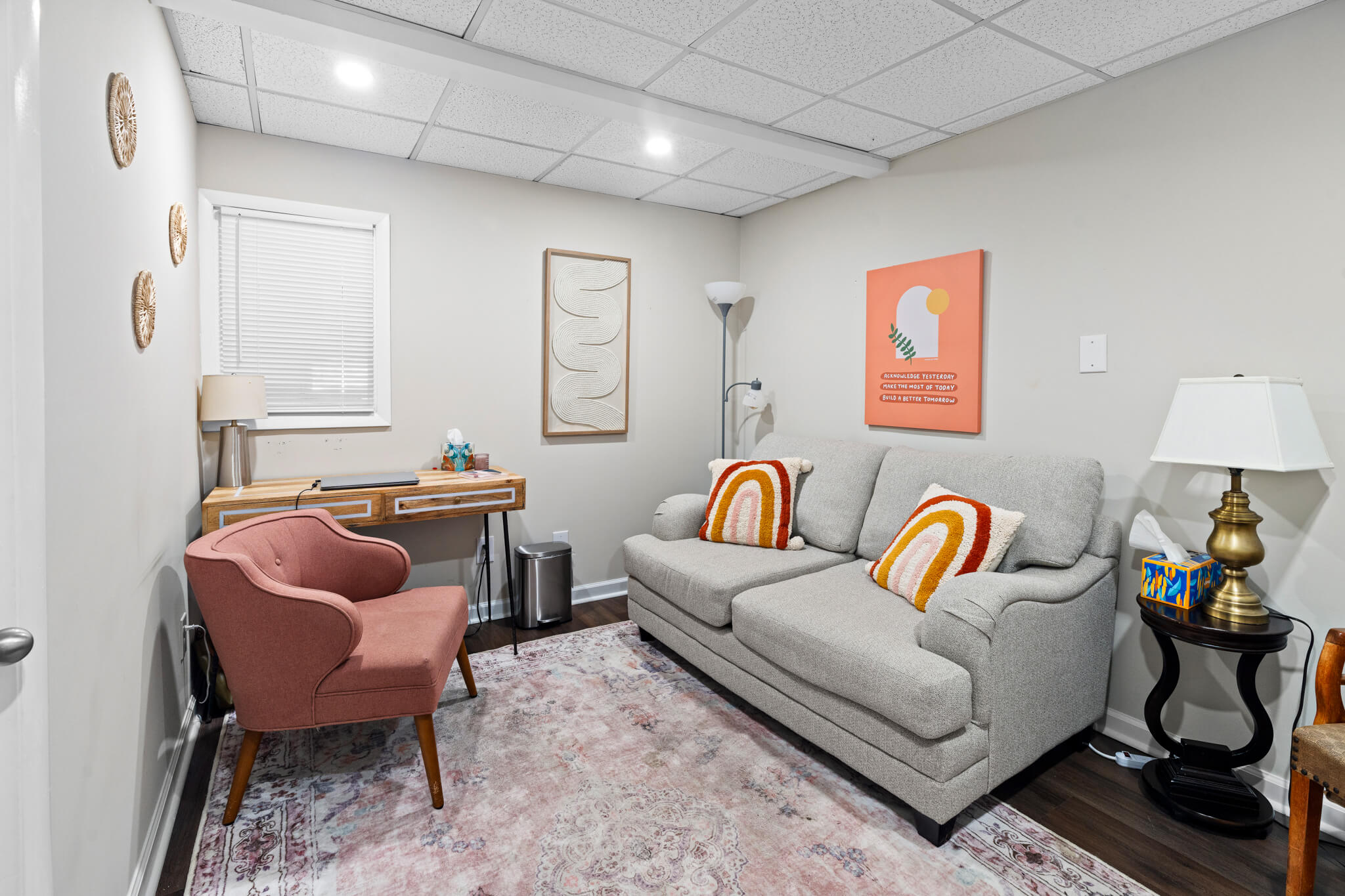 A brightly lit therapy room at IHS in Gardendale, AL. Our therapists are LGBTQ+ affirming & offer support for families. Learn how to get started here.